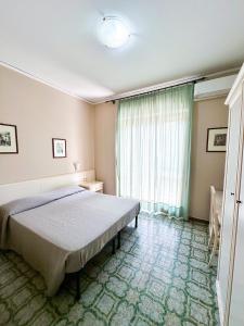 庞特卡格纳诺欧洲酒店的一间卧室设有一张床和一个大窗户