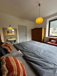 迈尔霍芬Mountain view的一间卧室设有一张大床和一个窗户。
