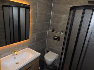 ErdemliBasar hotel的一间带水槽、卫生间和镜子的浴室