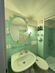 Därligen2 Rooms with kitchen by Interlaken的一间带水槽、镜子和淋浴的浴室
