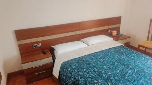 潘普洛纳Habitación Renfe的一间卧室配有一张带木制床头板的床