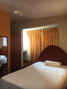 普卡尔帕Cáyamahue Guest House的一间卧室设有一张床和一个窗口