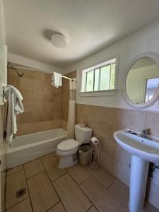 米尔谷塔马尔派斯汽车旅馆的浴室配有卫生间、浴缸和水槽。