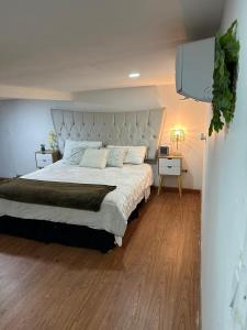 圣路易斯里奥科罗拉多Mi Delicioso Escape的一间卧室设有一张大床,铺有木地板