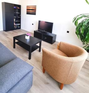 赖皮纳Räpina Apartment的客厅配有沙发、椅子和桌子