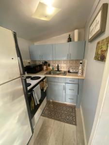沃思湖Private Retreat的一间带水槽和冰箱的小厨房