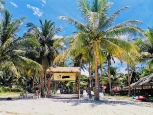 Phumĭ Kaôh RŏngKoh RhongSunshine Resort2的海滩上种有棕榈树的度假村