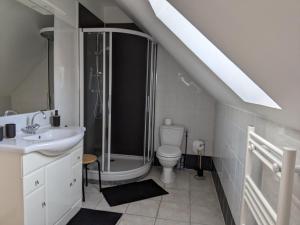 ThenayMaison dans belle longère - La Serrerie的带淋浴、卫生间和盥洗盆的浴室