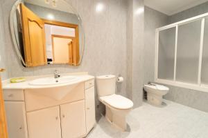 扎马亚Bonbillo - ONGI ETORRI的一间带卫生间、水槽和镜子的浴室