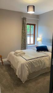 卡斯尔巴Creevagh Cottage的一间卧室设有一张大床和窗户