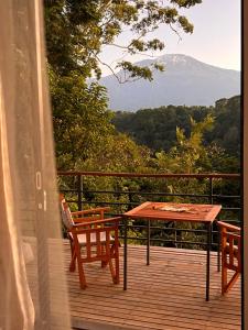 莫希卡里瓦山林小屋的观景甲板上的桌椅