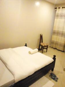 坎帕拉Suzie hotel的一间卧室配有一张床和一把椅子
