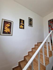 GrammatikovoКъща за гости Пантови的墙上有三幅画的楼梯