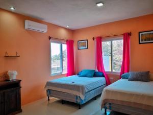 El Paredón Buena VistaHotel el Paredon的配有橙色墙壁和窗户的客房内的两张床