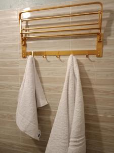 TezoOpaque gardens的浴室毛巾架上挂着两条毛巾