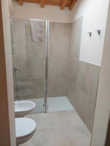 帕尔马AriediParma - Rooms&apartments的带淋浴、卫生间和盥洗盆的浴室