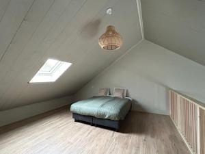 UreterpBuitenplaats Ureterp的阁楼卧室配有床和灯