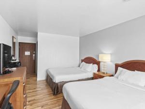 莱恩斯Value Stay Lodge的酒店客房设有两张床和电视。