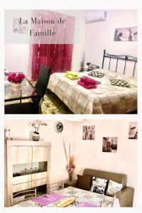 奥尔比亚La Maison de Famille的两张带两张床的房间的照片