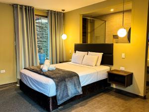 谢内吉亚区Hotel Campo & Leña的一间卧室配有一张大床和镜子