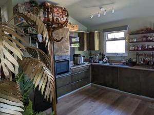 Hampton HillTulana Taggs - floating home on idyllic island的厨房配有水槽和炉灶 顶部烤箱