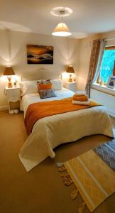 莫希尔Lough Rynn的一间卧室配有一张带橙色毯子的大床