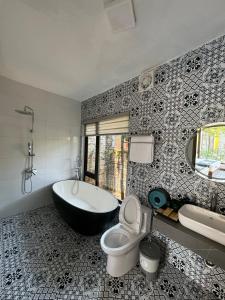 宁平Azalea Tam Coc Ninh Bình的带浴缸、卫生间和盥洗盆的浴室