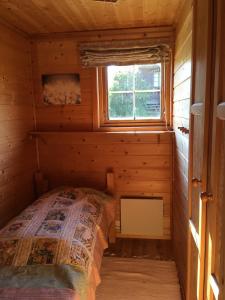 VågsliHaukeli Mountain Cabin的小木屋内的一张床位,设有窗户