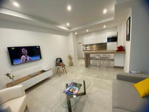 戛纳Superbe Appartement Hypercentre climatisé的客厅配有沙发和墙上的电视