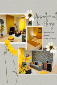 克莱蒙费朗Appartements à thème的客厅里的照片,有黄色