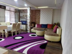 舍基Tatil evi的客厅配有沙发和紫色地毯