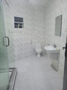 莱基Admiralty Hotel的白色的浴室设有卫生间和水槽。