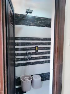 瓦拉纳西NANDI RETREAT HomeStay的一间带水槽和两个卫生间的浴室