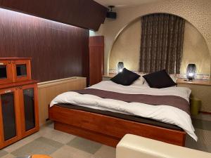 岐阜岐阜水门情趣酒店（仅限成人）的一间卧室配有一张大床和电视
