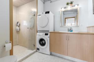 ÚthlidCabin Úthlíð - Birta Rentals的一间带洗衣机和水槽的浴室