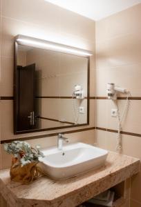 布尔格Hotel Bleske im Spreewald的一间带水槽和大镜子的浴室