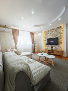 下米拉诺瓦茨Apartman Julija的一间酒店客房,配有一张床和一台电视