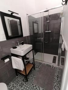 菲雅克Chambres d'hôtes les 2 tilleuls的一间带水槽和淋浴的浴室