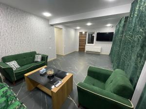 VanadzorDream Home的客厅配有两张绿色椅子和一张桌子
