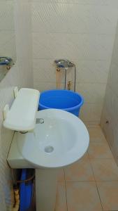 科托努Charly chic-agla的浴室设有白色水槽和蓝色桶