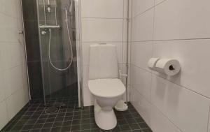 图尔库Hotel Linnasmäki的浴室配有白色卫生间和淋浴。