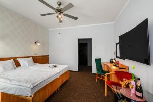 凯尔采布里斯托尔酒店 的配有一张床和一台平面电视的酒店客房
