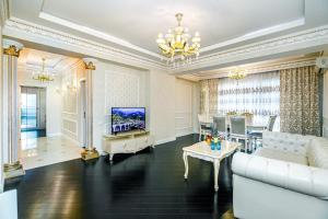 巴库Park Azure Deluxe Apartment By Baku Housing的带沙发和电视的客厅