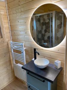艾达Chalet des fontaines claires的一间带水槽和镜子的浴室