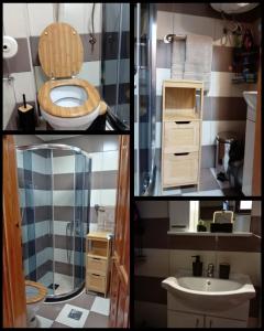 卡鲁德杰尔斯科巴尔Simic Apartmani Tara的带卫生间和水槽的浴室的三幅图片