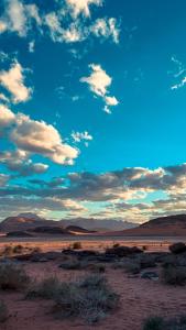 瓦迪拉姆Sunrise Wadi Rum Camp的沙漠中一片云 ⁇ 的蓝天