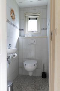 福尔登Chalet Enzerinck - rustig, comfortabel en knus chalet in het bos 2p的一间带卫生间、水槽和窗户的浴室