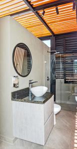 麦德林Apartamentos Montecarlo的一间带水槽和镜子的浴室