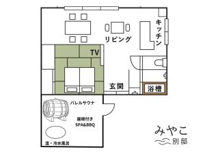 五岛Villa Miyako 源泉かけ流し客室温泉ヴィラ みやこ別邸的中式人物房屋的平面图