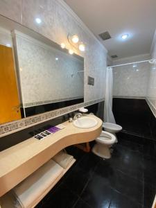 布宜诺斯艾利斯HOTEL PALERMO BUENOS AIRES的一间带水槽、卫生间和镜子的浴室